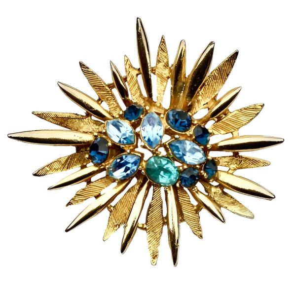 Multi Blue Rhinestone Brooch by Exquisite circa 1960s